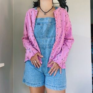 pink button up floral cardigan 90s